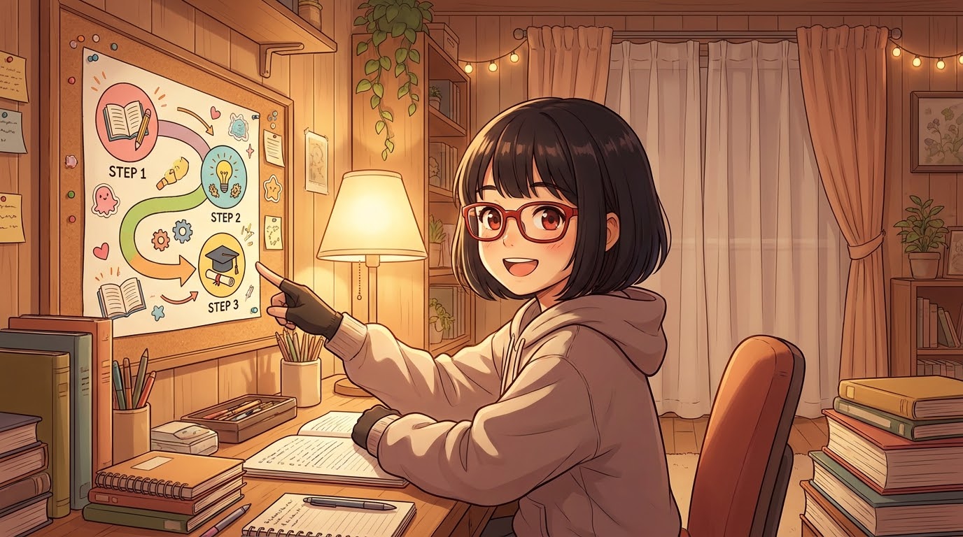 学びの王道 3ステップ図解イラスト